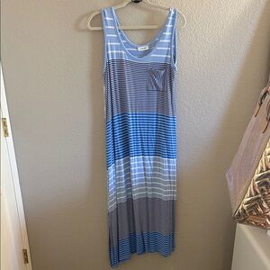 Calvin Klein Blue and White Striped Maxi Dress